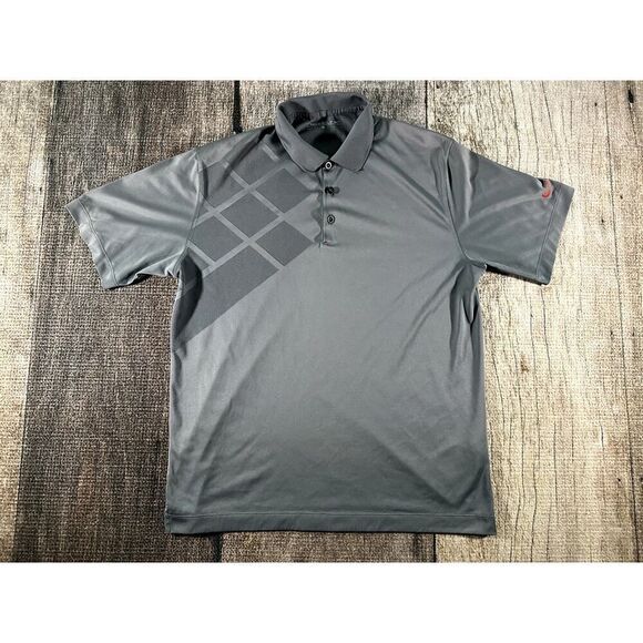 Nike Golf Standard Dri Fit Grey Red Diamond Polo Shirt Mens Medium Dri-Fit - Picture 1 of 7